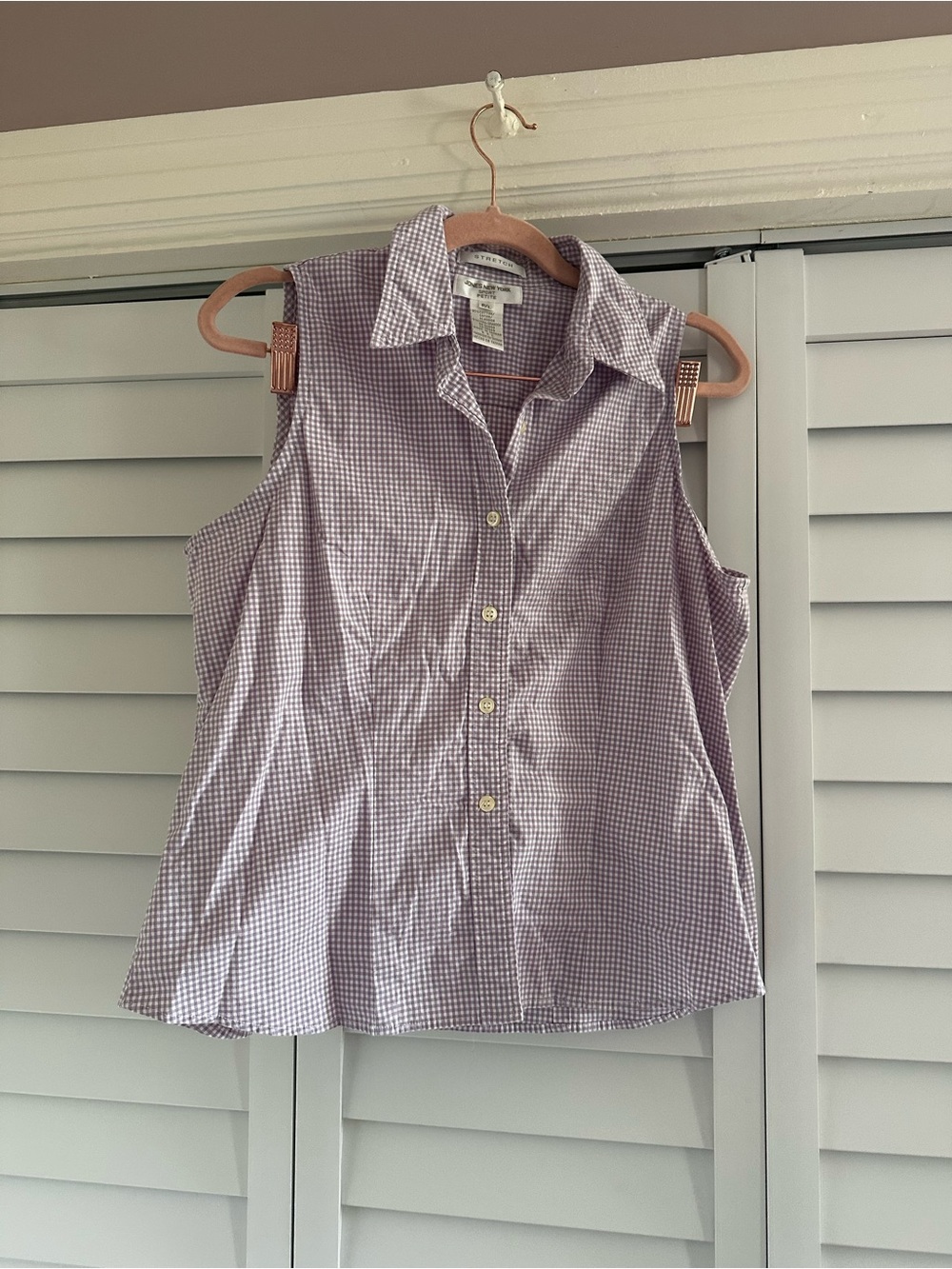Jones New York Lavender Gingham Sleeveless Button-Down Shirt